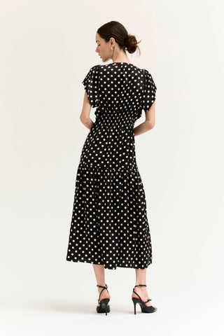 Gamble Polka Dot Satin Midi Dress