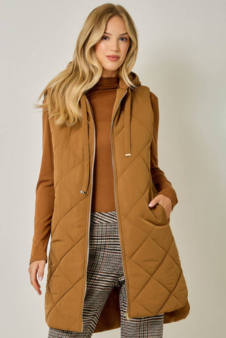 Chai Quilted Puffer Hooded Long Vest