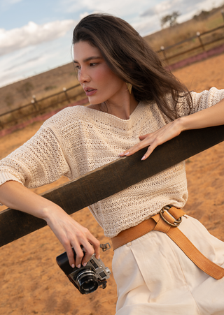Josie Infinity Leather Belt – Cognac with Ring Closure