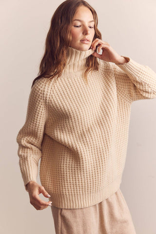 Wool turtleneck waffle sweater