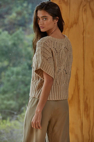 Charity Round Neck Short Sleeve Crochet Sweater Top