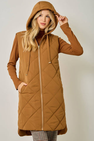 Chai Quilted Puffer Hooded Long Vest