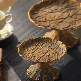 Gold Pedestal Display Tray With Stand (Set of 2)