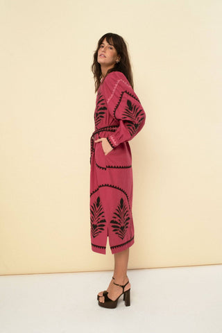 Susan Embroidered Dress with Belt and Pockets