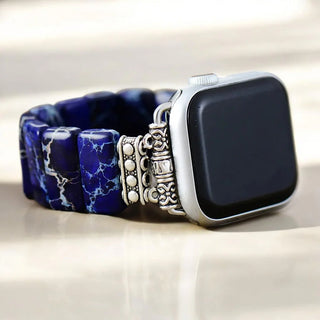 Dark Navy Tibetan Jasper Stretch Apple Watch Strap - 5.75-6.25