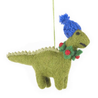 Handmade Biodegradable Felt Hanging Cosy Dinosaur Christmas