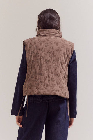 80453 - FLORAL COTTON STAND COLLAR PADDED VEST