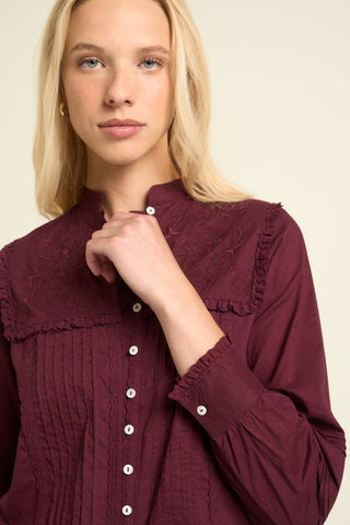 Mila Pintuck Lace Voile Blouse — Burgundy