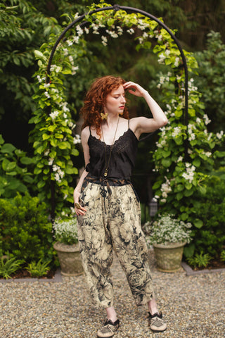 Honey & The Moon Linen Crop Artist Pant w/ Boho Floral Print