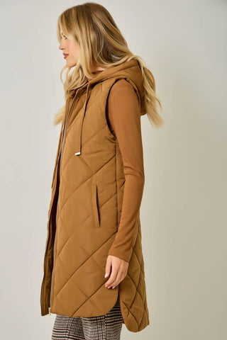 Chai Quilted Puffer Hooded Long Vest