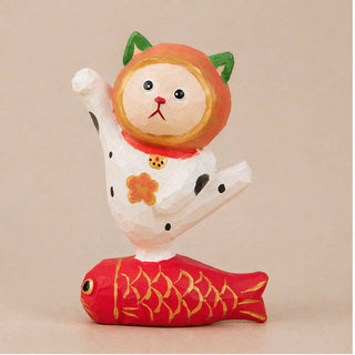 Cat Standing on Fish Carved Figurine