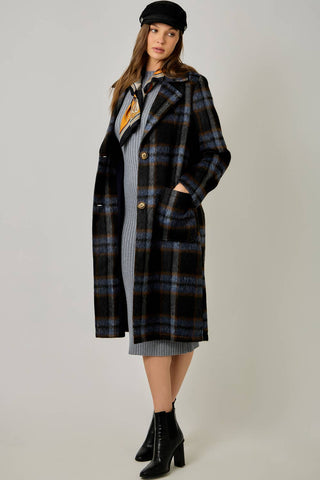 Midnight Moor Brushed Plaid Long Coat