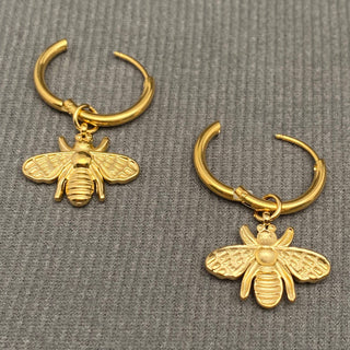 Bee Pendant 18K Gold Plated S.Steel Huggie Earrings - FGS
