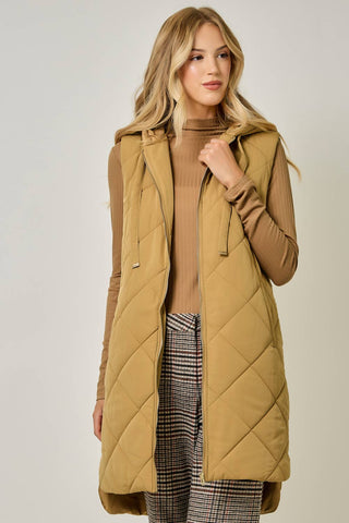 Chai Quilted Puffer Hooded Long Vest