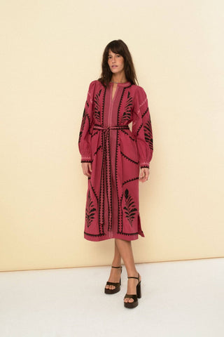 Susan Embroidered Dress with Belt and Pockets