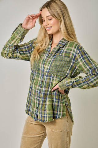 Hearthstone Washed Plaid Fringe Shirt