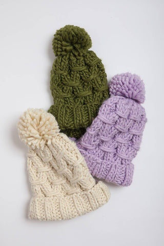 Alpine Oversized Cable Knit Pom Beanie