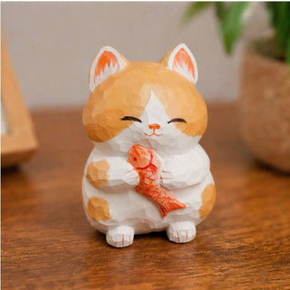 Cat Holding Fish Figurine