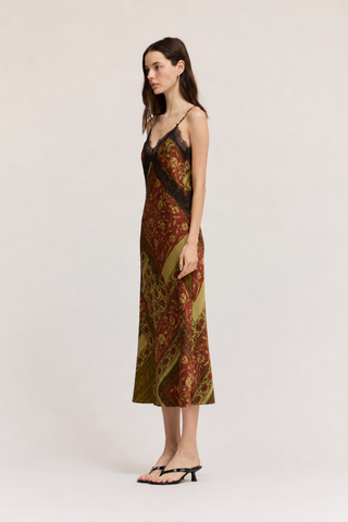 61370TH - MIDI SATIN PRINT DRESS
