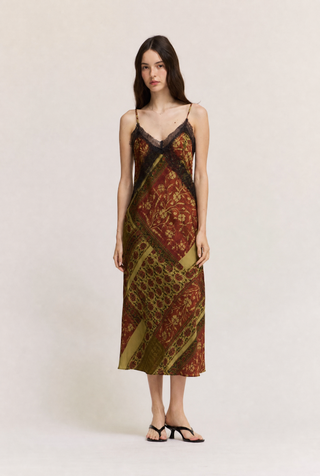 61370TH - MIDI SATIN PRINT DRESS