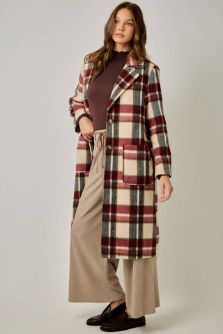 Midnight Moor Brushed Plaid Long Coat