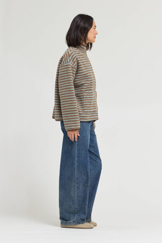 Cocoa Stripe Fleece Jacket