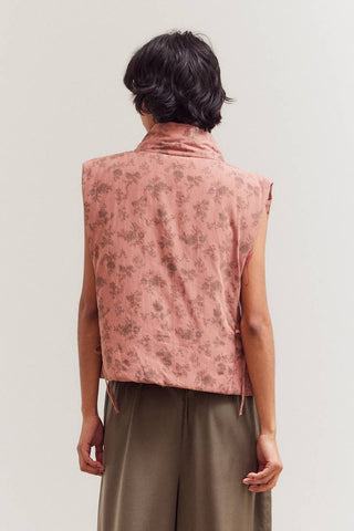 80453 - FLORAL COTTON STAND COLLAR PADDED VEST