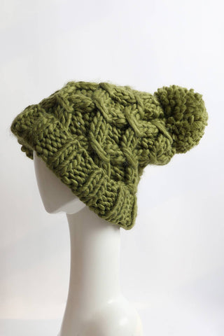 Alpine Oversized Cable Knit Pom Beanie