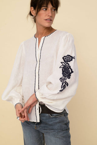 Leonor Embroidered Linen Blouse - White