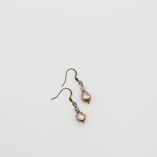Freshwater Pearl and Antique Brass Earrings