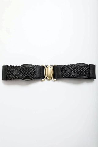 Oval Buckle Braided Belt — Black