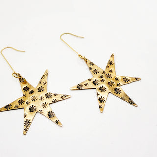 Hand Stamped Brass Star Earrings