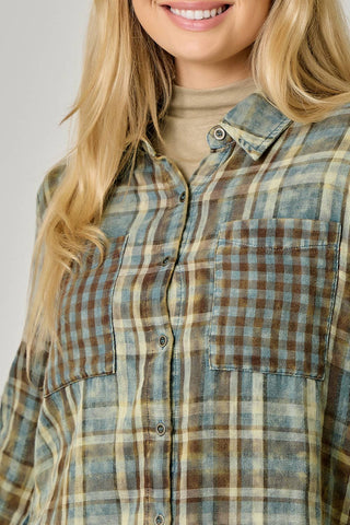 Hearthstone Washed Plaid Fringe Shirt