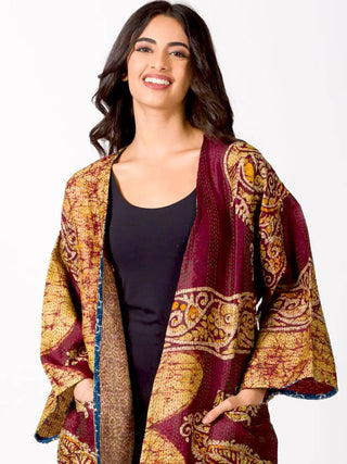 Reversible Silk Kantha Kimono Jacket - Short