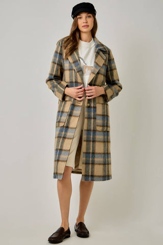 Midnight Moor Brushed Plaid Long Coat