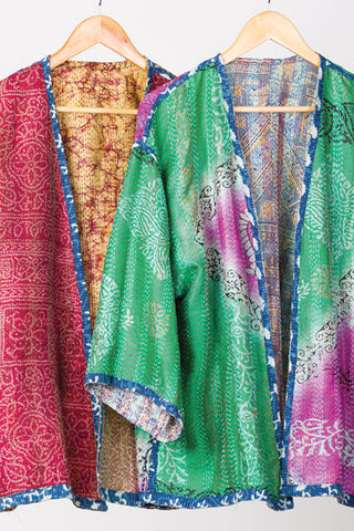 Reversible Silk Kantha Kimono Jacket - Short