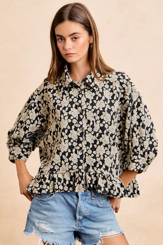 Colleen Floral Jacquard Peplum Top