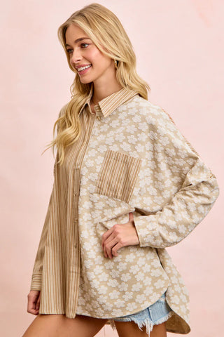 Colleen Floral Jacquard and Stripes Mix Shirt