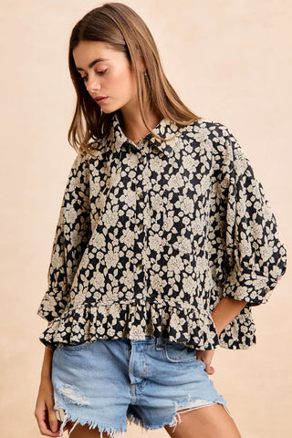 Colleen Floral Jacquard Peplum Top