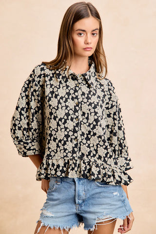 Colleen Floral Jacquard Peplum Top