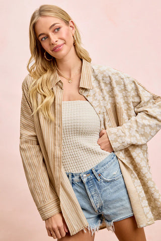 Colleen Floral Jacquard and Stripes Mix Shirt