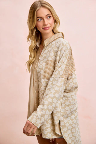 Colleen Floral Jacquard and Stripes Mix Shirt