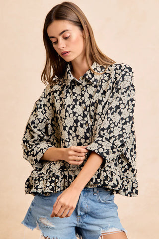 Colleen Floral Jacquard Peplum Top