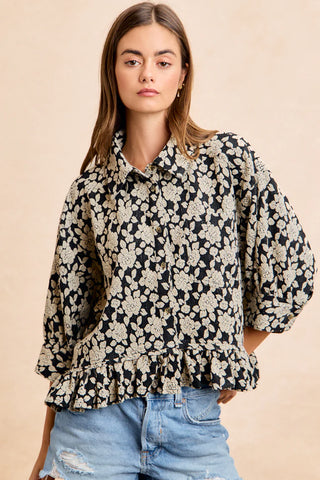 Colleen Floral Jacquard Peplum Top