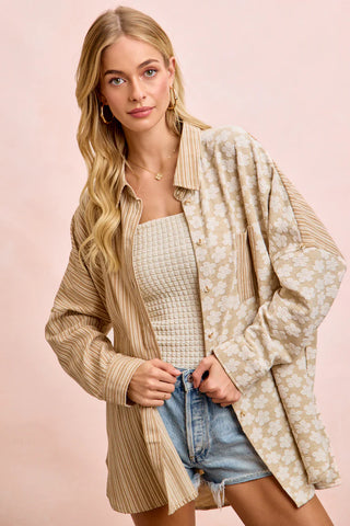 Colleen Floral Jacquard and Stripes Mix Shirt