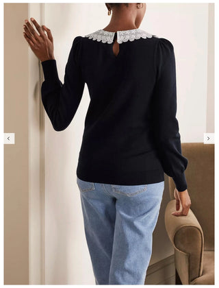 Harewood Woven Collar Sweater Navy by Boden