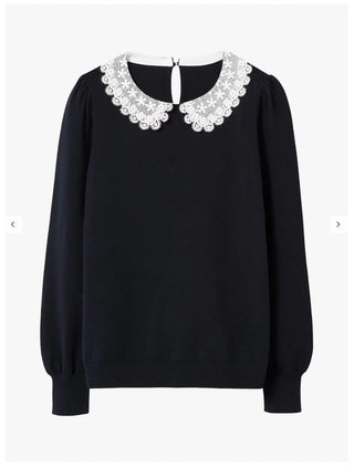 Harewood Woven Collar Sweater Navy by Boden